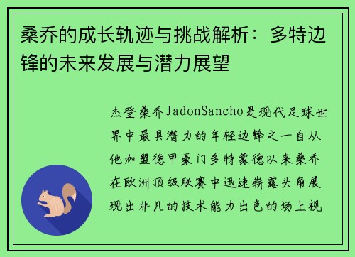 桑乔的成长轨迹与挑战解析：多特边锋的未来发展与潜力展望